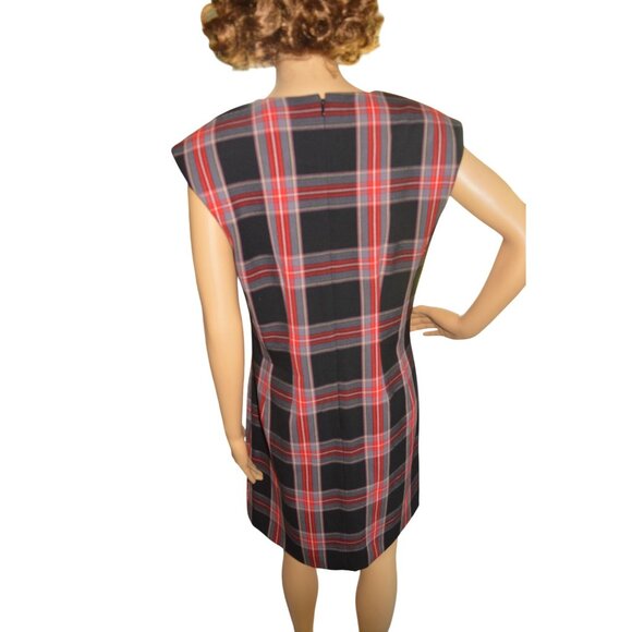 NWT Ann Taylor Plaid Shift Dress Black Red Preppy Holiday Coquette Size 10 Fall - Picture 4 of 10